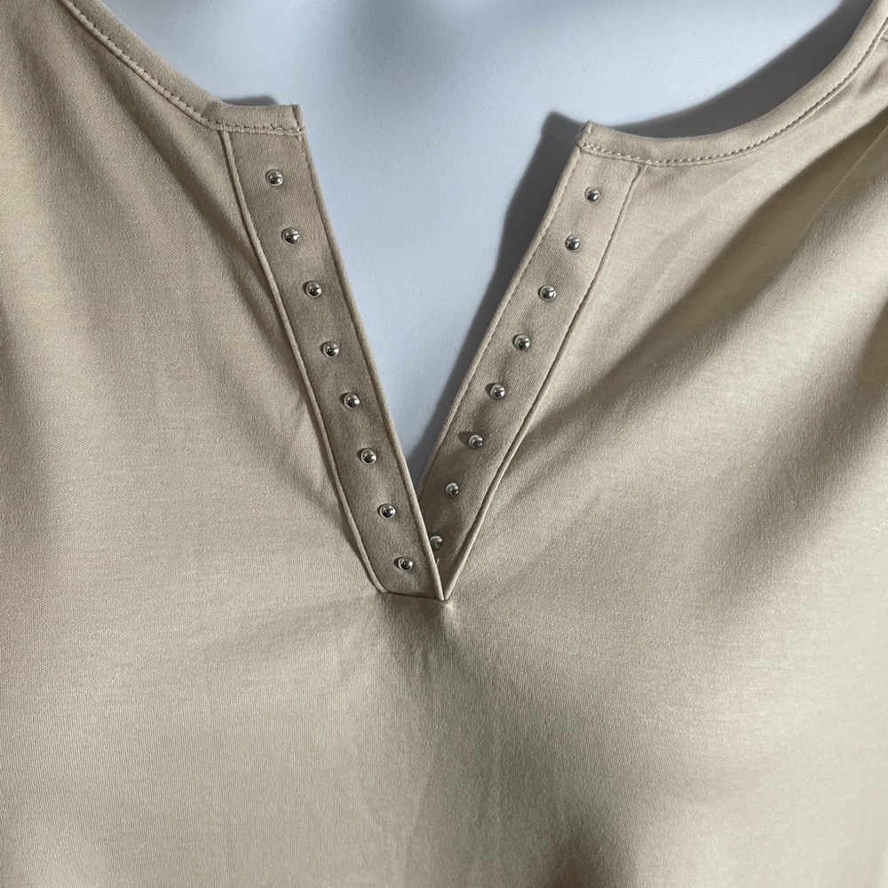 Chico's Knit Embellished Top, Light Taupe, XL - Picture 2 of 7